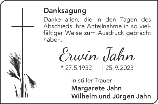 Traueranzeige von Erwin Jahn von Gelnhäuser Neue Zeitung