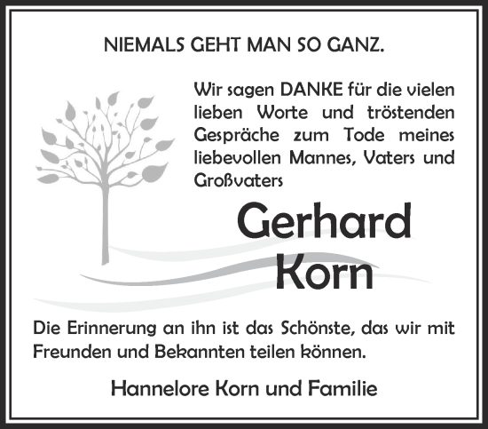 Traueranzeige von  Gerhard Korn von Gelnhäuser Neue Zeitung