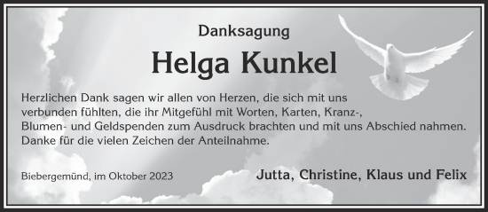 Traueranzeige von Helga Kunkel von Gelnhäuser Neue Zeitung