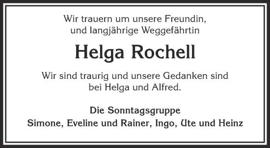 Traueranzeige von Helga Rochell von Gelnhäuser Neue Zeitung