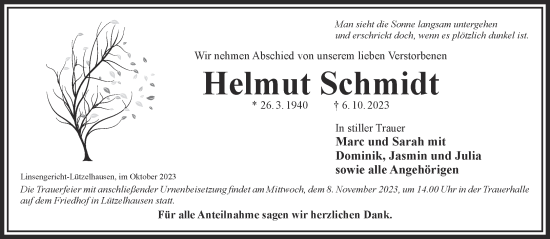 Traueranzeige von Helmut Schmidt von Gelnhäuser Neue Zeitung