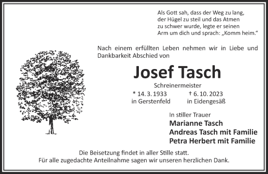 Traueranzeige von Josef Tasch von Gelnhäuser Neue Zeitung