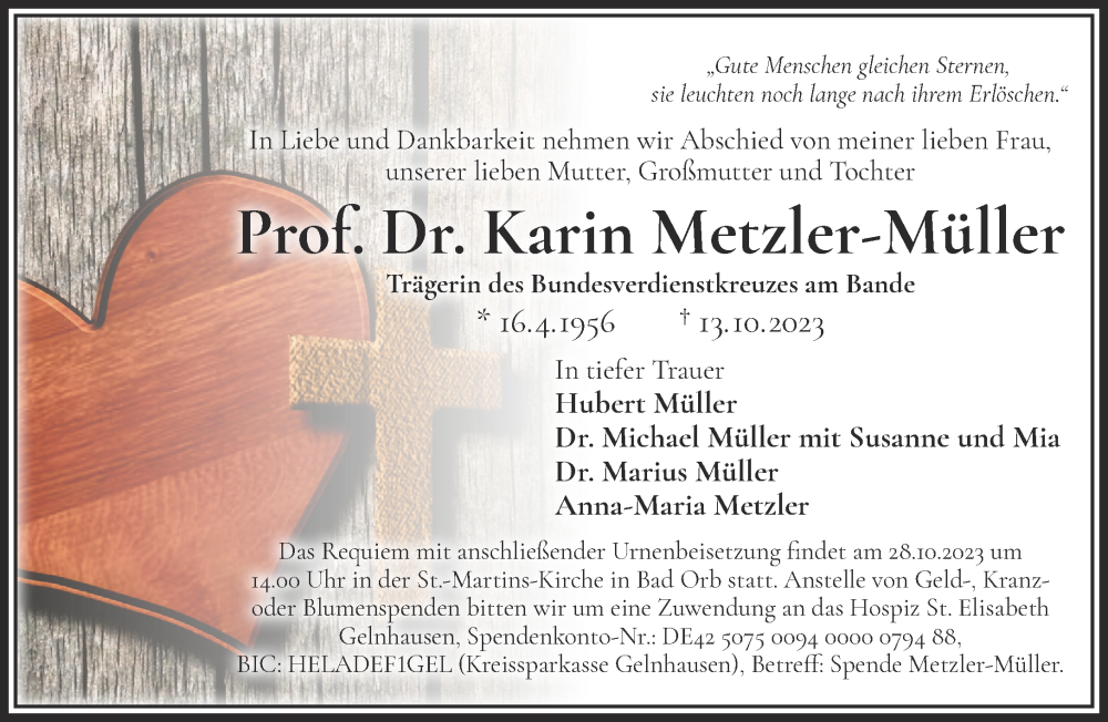  Traueranzeige für Karin Metzler-Müller vom 21.10.2023 aus Gelnhäuser Neue Zeitung