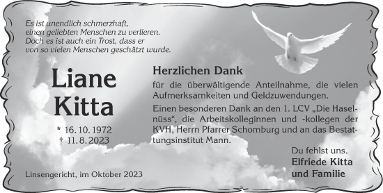 Traueranzeige von Liane Kitta von Gelnhäuser Neue Zeitung