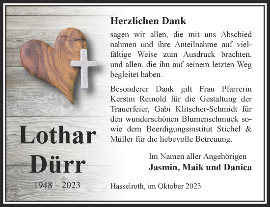 Traueranzeige von Lothar Dürr von Gelnhäuser Neue Zeitung