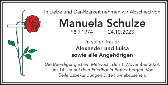 Traueranzeige von Manuela Schulze von Gelnhäuser Neue Zeitung