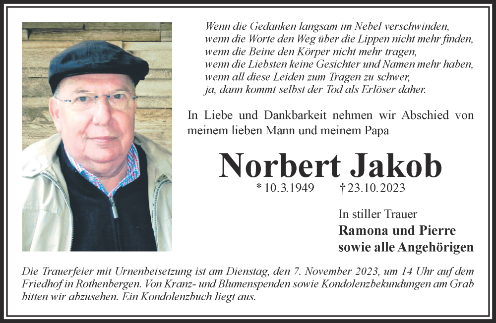  Traueranzeige für Norbert Jakob vom 28.10.2023 aus Gelnhäuser Neue Zeitung