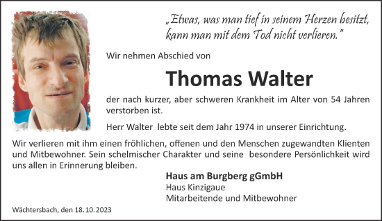 Traueranzeige von Thomas Walter von Mittelhessen-Bote