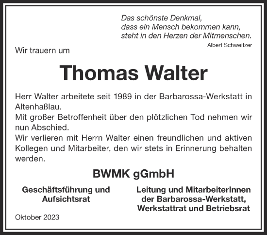 Traueranzeige von Thomas Walter von Gelnhäuser Neue Zeitung