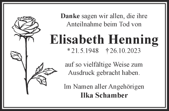 Traueranzeige von Elisabeth Henning von Gelnhäuser Neue Zeitung