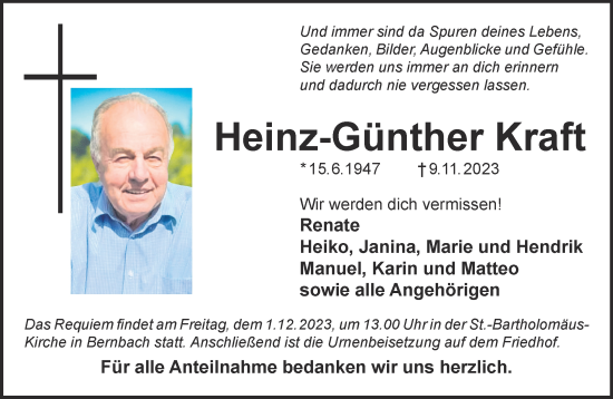 Traueranzeige von Heinz-Günther Kraft von Gelnhäuser Neue Zeitung