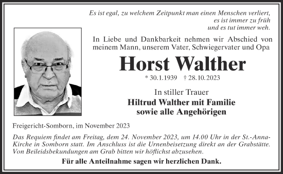 Traueranzeige von Horst Walther von Gelnhäuser Neue Zeitung