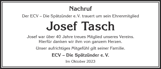 Traueranzeige von Josef Tasch von Gelnhäuser Neue Zeitung