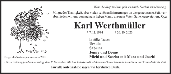 Traueranzeige von Karl Werthmüller von Gelnhäuser Neue Zeitung