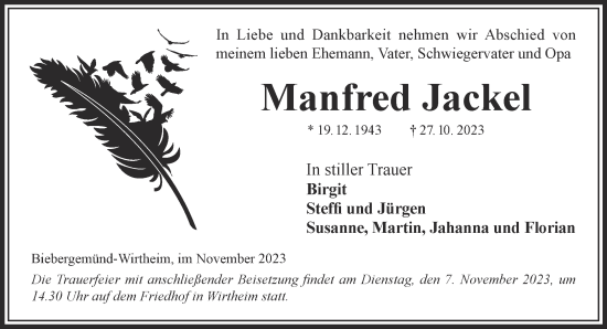 Traueranzeige von Manfred Jackel von Gelnhäuser Neue Zeitung