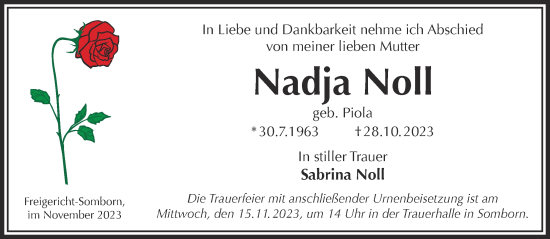 Traueranzeige von Nadja Noll von Gelnhäuser Neue Zeitung