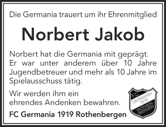 Traueranzeige von Norbert Jakob von Gelnhäuser Neue Zeitung