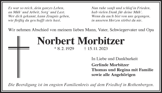 Traueranzeige von Norbert Morbitzer von Mittelhessen-Bote