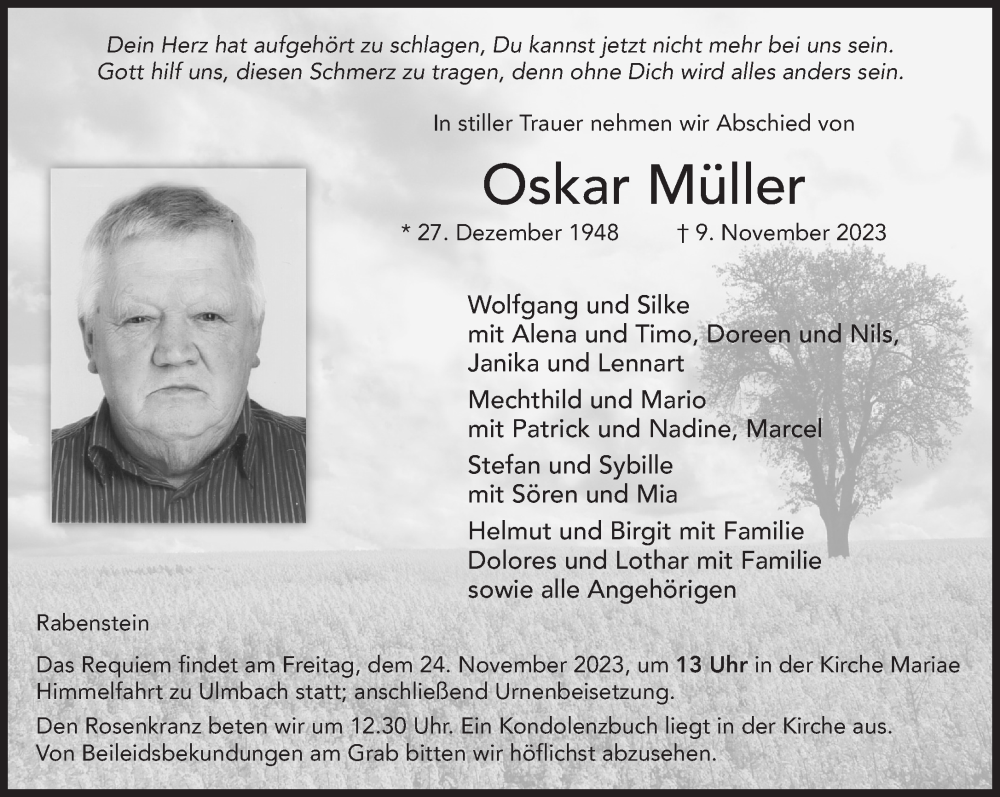  Traueranzeige für Oskar Müller vom 18.11.2023 aus Gelnhäuser Neue Zeitung