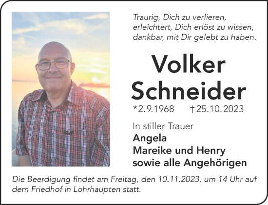 Traueranzeige von Volker Schneider von Gelnhäuser Neue Zeitung