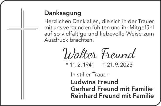 Traueranzeige von Walter Freund von Gelnhäuser Neue Zeitung