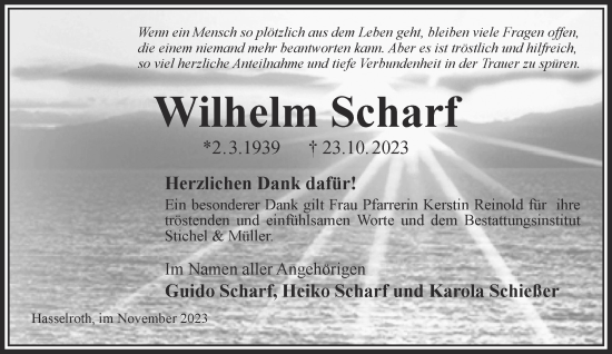 Traueranzeige von Wilhelm Scharf von Gelnhäuser Neue Zeitung