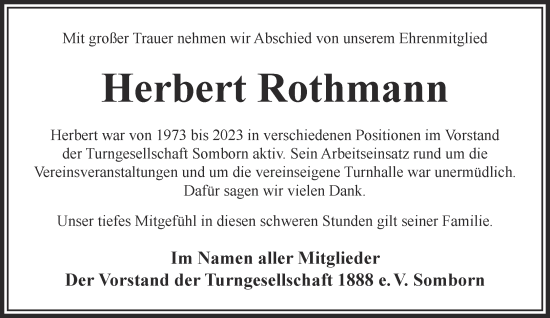 Traueranzeige von Herbert Rothmann von Mittelhessen-Bote