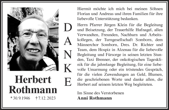 Traueranzeige von Herbert Rothmann von Gelnhäuser Neue Zeitung