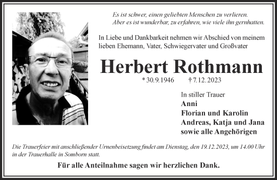 Traueranzeige von Herbert Rothmann von Gelnhäuser Neue Zeitung