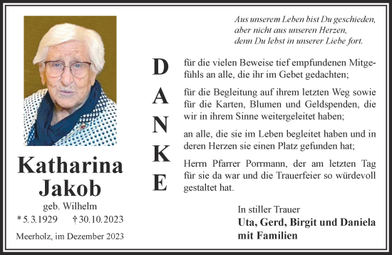 Traueranzeige von Katharina Jakob von Gelnhäuser Neue Zeitung