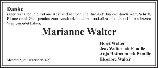 Traueranzeige von Marianne Walter von Mittelhessen-Bote