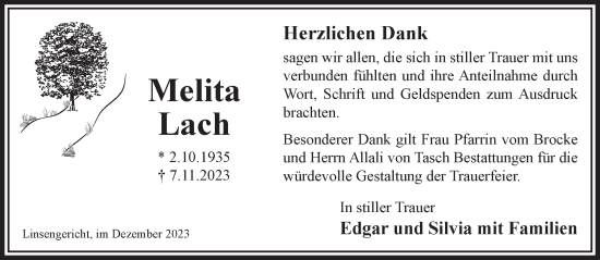 Traueranzeige von Melita Lach von Gelnhäuser Neue Zeitung