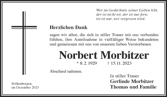 Traueranzeige von Norbert Morbitzer von Gelnhäuser Neue Zeitung