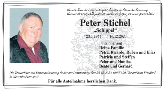 Traueranzeige von Peter Stichel von Gelnhäuser Neue Zeitung