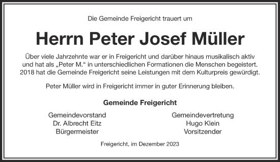 Traueranzeige von Peter Josef Müller von Mittelhessen-Bote