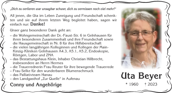 Traueranzeige von Uta Beyer von Mittelhessen-Bote