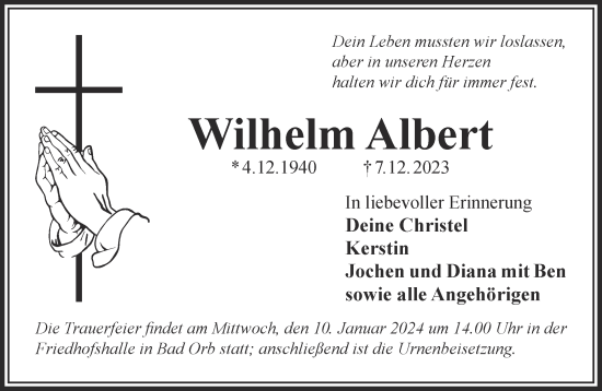 Traueranzeige von Wilhelm Albert von Gelnhäuser Neue Zeitung