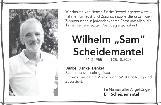 Traueranzeige von Wilhelm Scheidemantel von Gelnhäuser Neue Zeitung