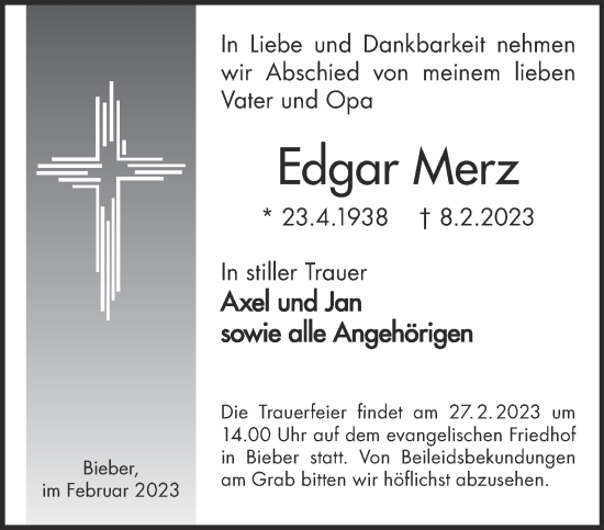 Traueranzeige von Edgar Merz von Mittelhessen-Bote