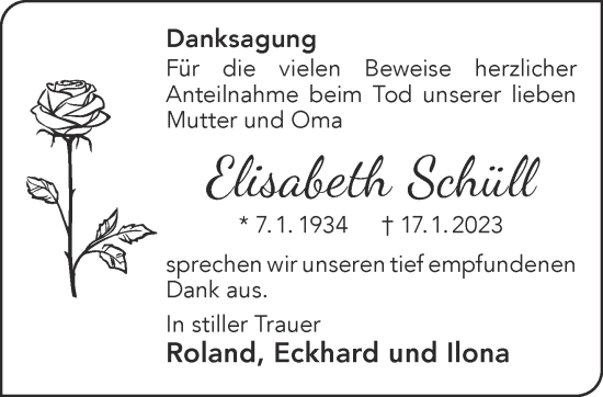 Traueranzeige von Elisabeth Schüll von Gelnhäuser Neue Zeitung