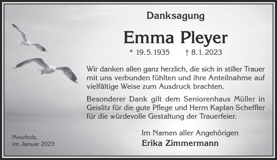 Traueranzeige von Emma Pleyer von Gelnhäuser Neue Zeitung