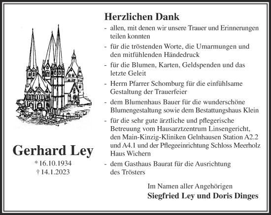 Traueranzeige von Gerhard Ley von Gelnhäuser Neue Zeitung