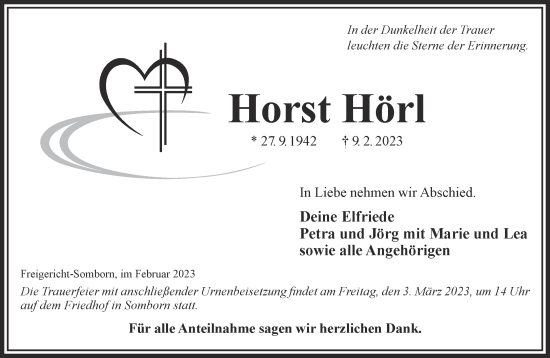 Traueranzeige von Horst Hörl von Gelnhäuser Neue Zeitung