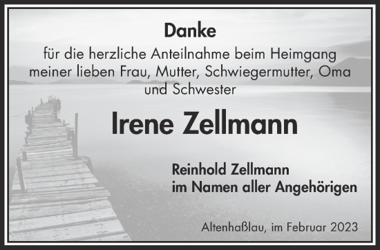 Traueranzeige von Irene Zellmann von Gelnhäuser Neue Zeitung