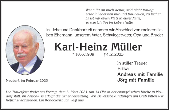 Traueranzeige von Karl-Heinz Müller von Gelnhäuser Neue Zeitung