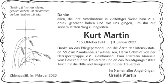 Traueranzeige von Kurt Martin von Gelnhäuser Neue Zeitung