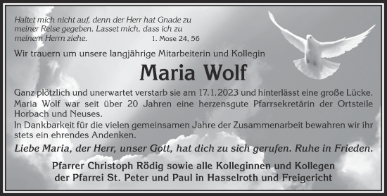 Traueranzeige von Maria Wolf von Gelnhäuser Neue Zeitung