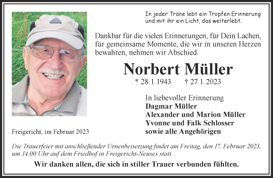 Traueranzeige von Norbert Müller von Gelnhäuser Neue Zeitung