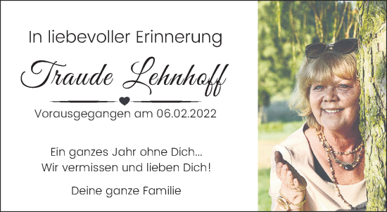 Traueranzeige von Traude Lehnhoff von Gelnhäuser Neue Zeitung