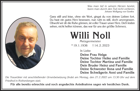 Traueranzeige von Willi Noll von Gelnhäuser Neue Zeitung